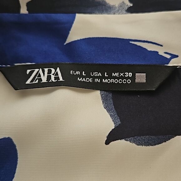 Zara Floral Button-Down Long Sleeves Shirt Large Royal Blue & White - Picture 5 of 16